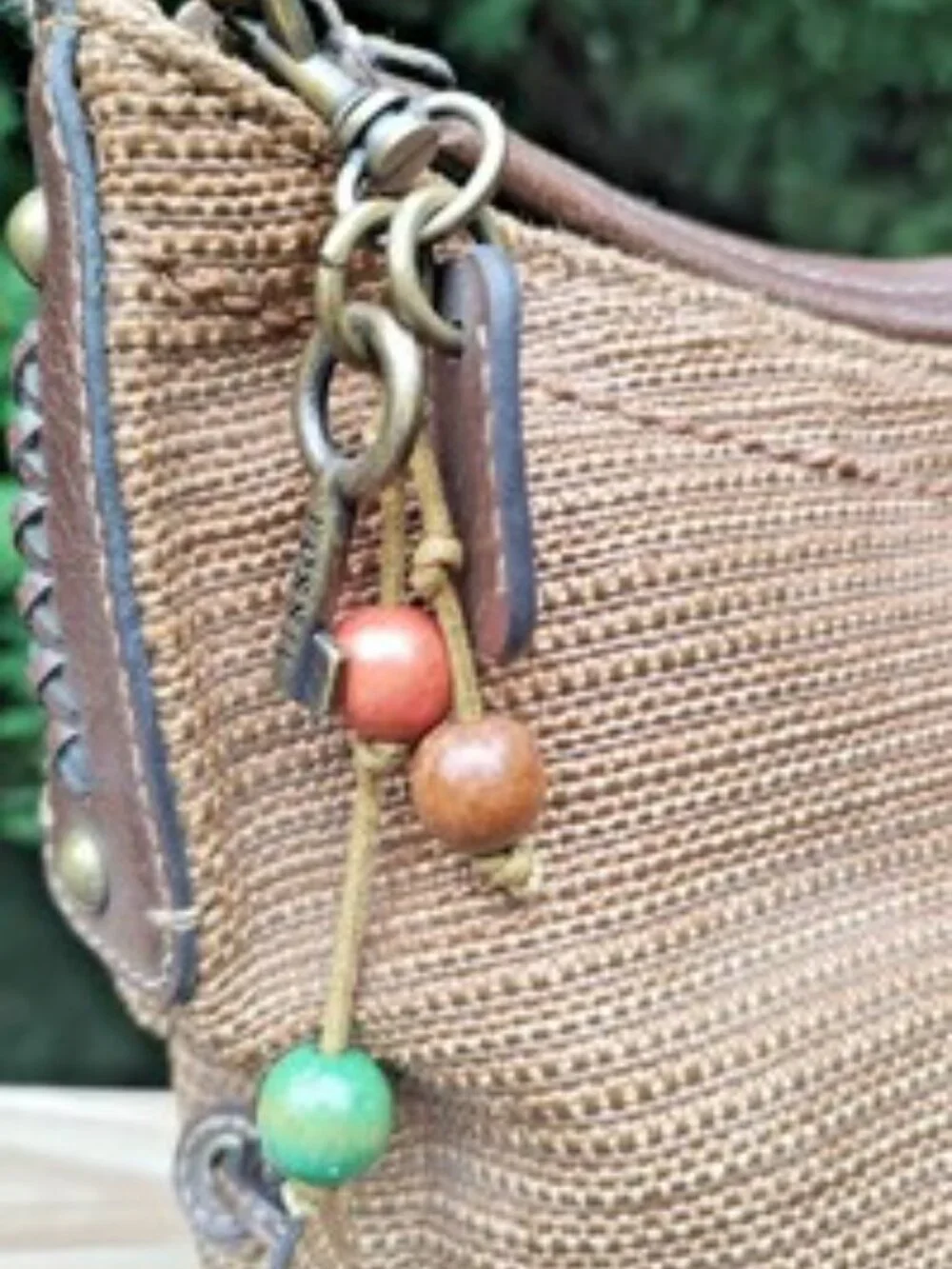 FOSSIL Woven Purse Handbag Medium w/ Key and Charms